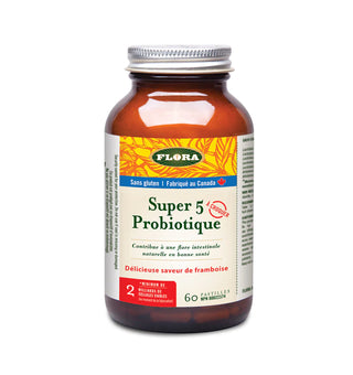 Super 5 probiotic - flora - Raspberry chewable tables - Ebambu.ca
