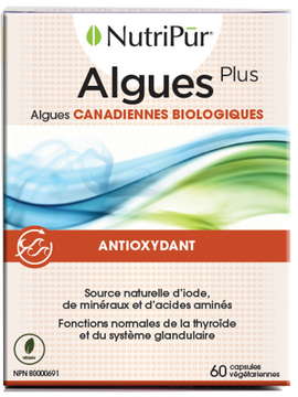 Algues plus - Nutripur - Algues CANADIENNES BIOLOGIQUES - Antioxydant - source d'iodine, mineral, AA - fonctions normales de la thyroide et du systeme glandulaire