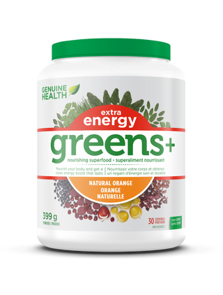 Genuine Health greens+ Extra energy - Orange - Ebambu.ca free delivery >59$